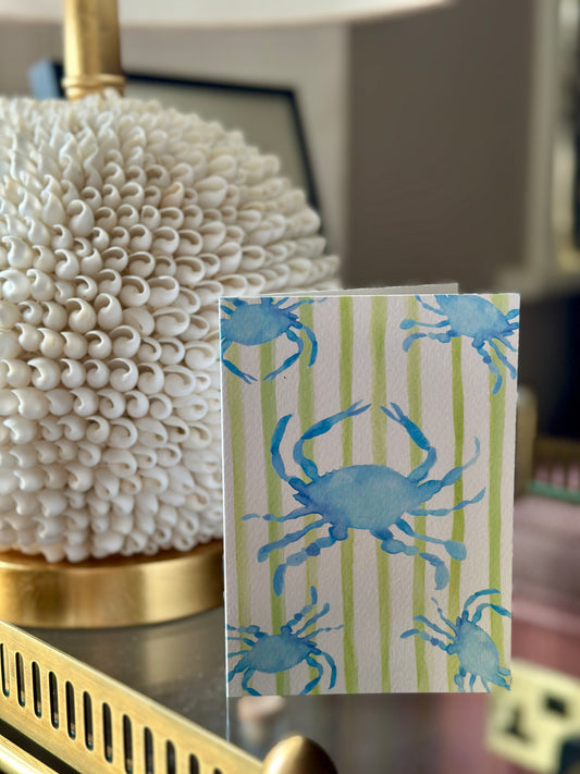Blue Crab Coastal Greetings Card Handpainted Watercolour