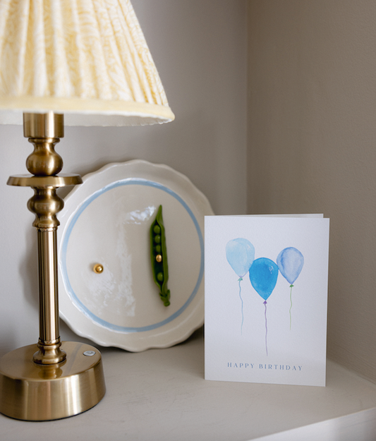 Blue Happy Birthday Balloons Watercolour Happy Birthday Greetings Card Handpainted