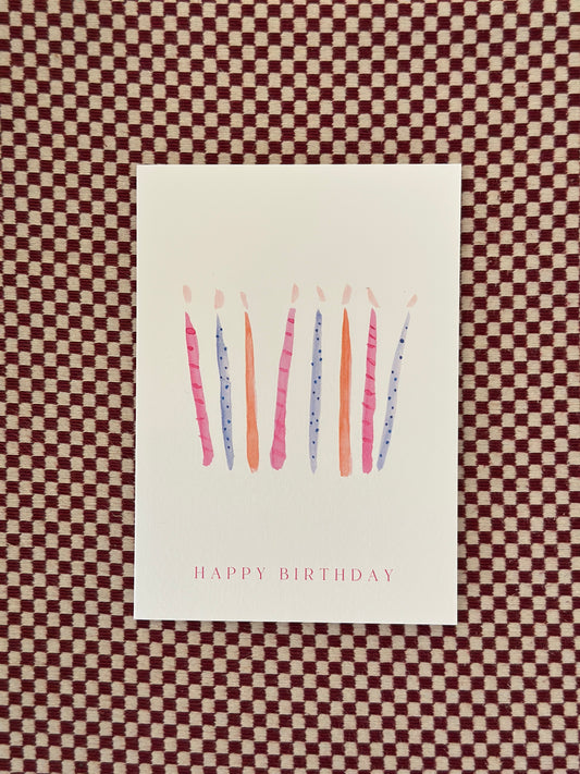 Handpainted Candles Happy Birthday Watercolour Greetings Card