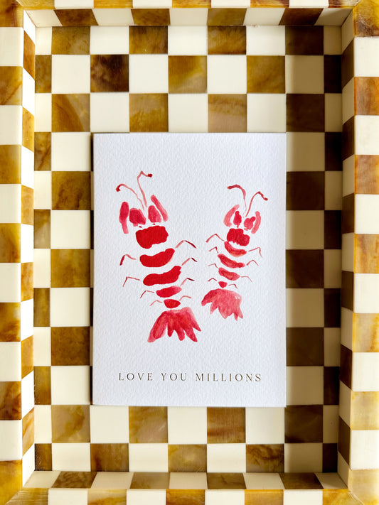 Lobster Love You Millions Greetings Card Handpainted Watercolour Valentines Marry Me